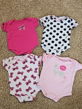 Betsey Johnson Pink, Hot Pink & Black Polka Dot Baby Bodysuit Set - 4 Pack